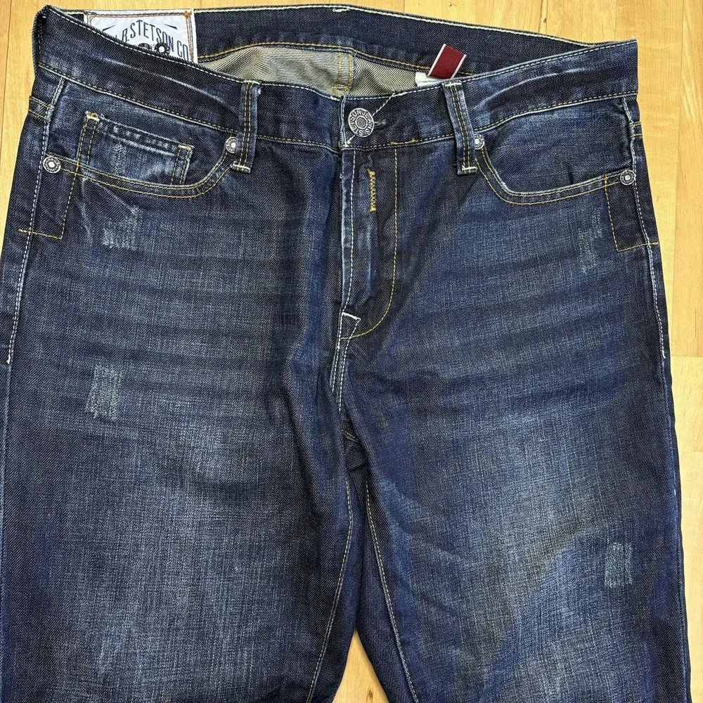 John B Stetson Jeans Mens 35x32 1014 Rocker Bootleg Cowby Western Blue‎ Denim